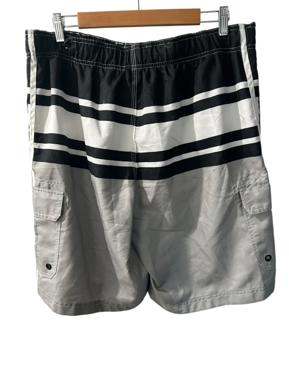 OP Men’s Black, White & Gray Striped Swim Trunks - Picture 2 of 4